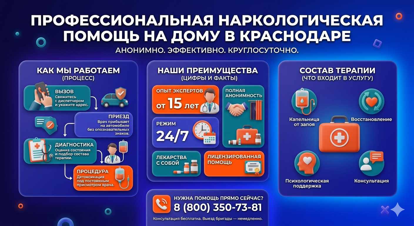 Инфографика о принципах лечения алкоголизма на дому в Лысьве: этапы вызова нарколога, преимущества анонимной детоксикации и состав медицинской помощи.